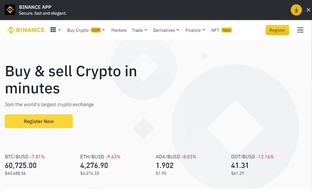 Der Bitcoin Handelsplatz und die Wallet von Binance.