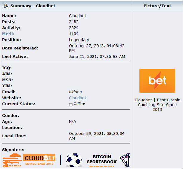 Cloudbet on Bitcointalk.
