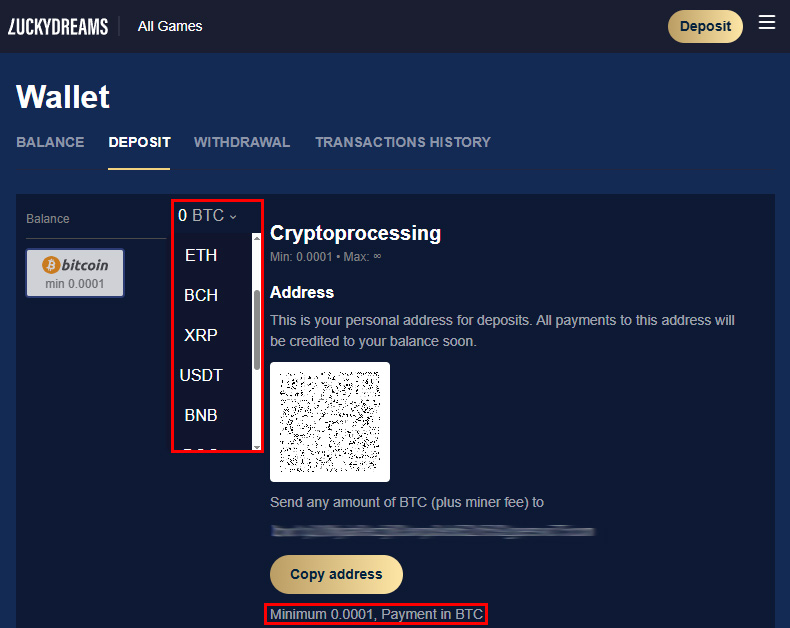 Lucky Dreams Deposit Bitcoin