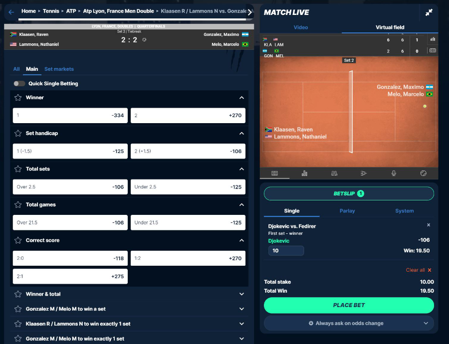 Screenshot from Playzilla's Live Sports Center